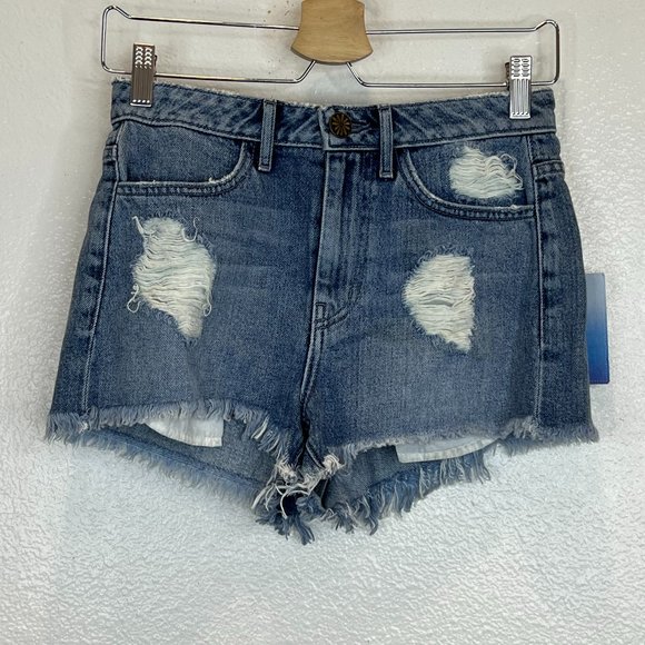 NWT Show Me Your Mumu Dark Wash Wyoming High Rise Distressed Shorts Size 25 - Picture 3 of 7